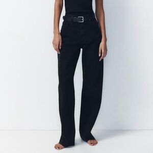Zara Black Straight Leg Jeans Size 2 High Rise Long Length New with Tags